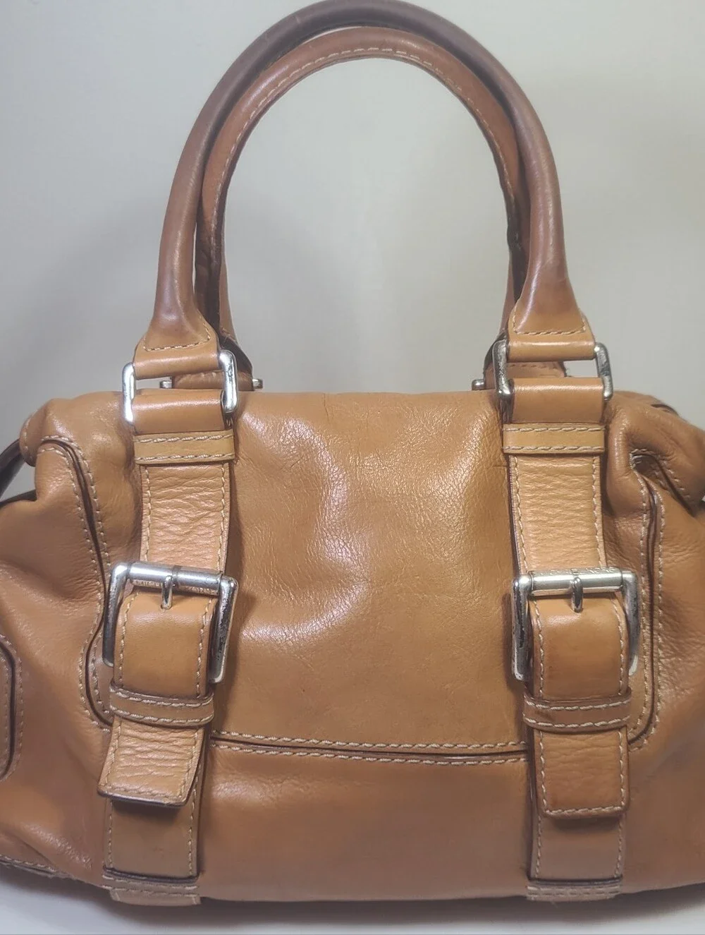 Michael Kors Vintage Brown Leather Bowler Bag Satchel Handbag Purse